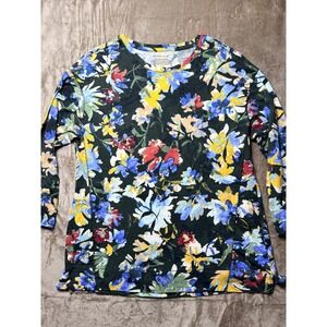 Westbound Womens Floral Print Long Sleeve Crew Neck Top Small Everyday Garden